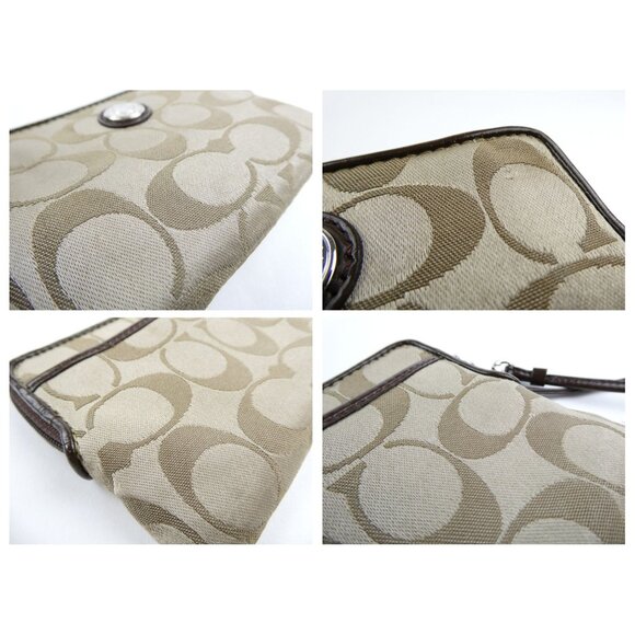 Coach Signature Khaki Mahogany Wristlet - Picture 11 of 14